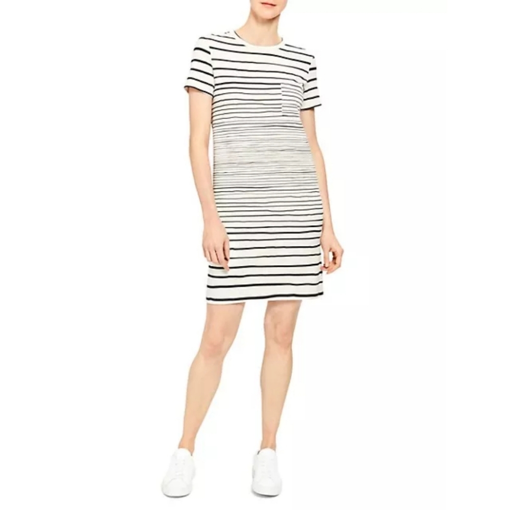 Theory Continuous Stripe-Ecru Pocket T-shirt Dress